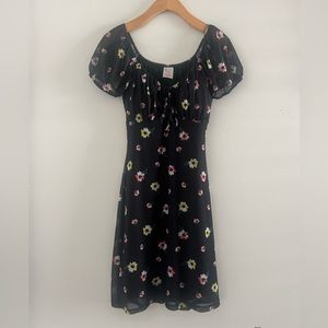 No Boundaries Black Floral Mesh Stretch Peasant Dress Sz XS